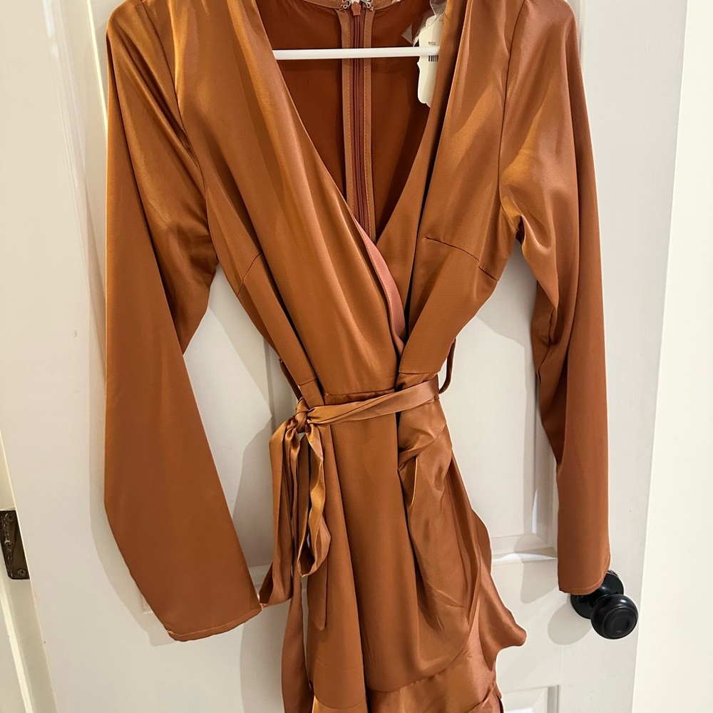 Elegant Rust Orange Wrap Dress